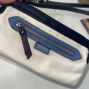 Coach Cream and Blue Wristlet soft thick leather